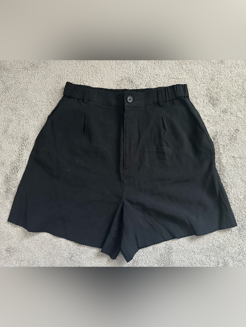 Open Edit Pleated High-Waist Trouser Shorts Black Size Medium Rayon Blend
